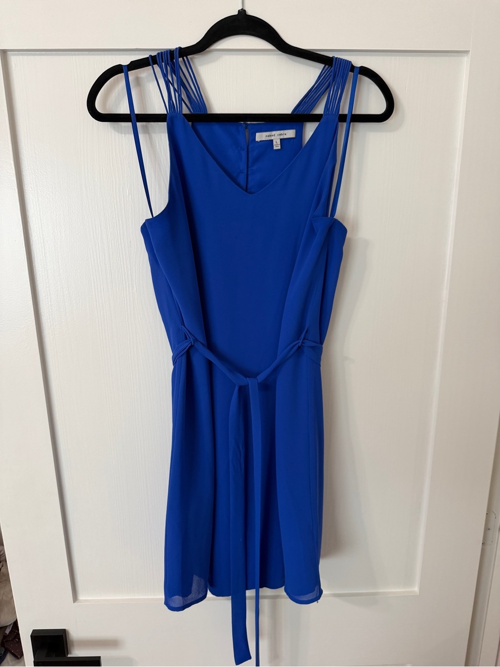 Naked Zebra Cobalt Blue Strappy Chiffon Mini Dress Size L